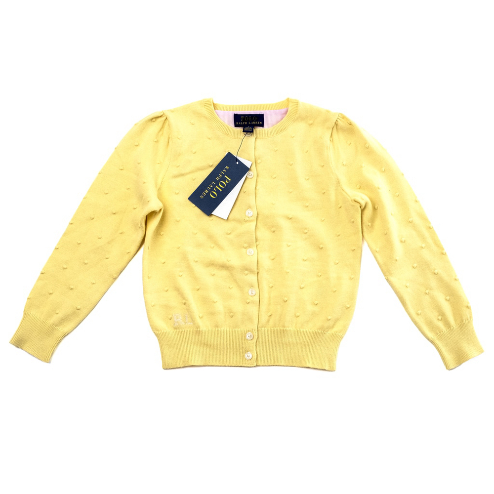 NWT Girls Polo Ralph Lauren Cardigan Cotton Lemon Yellow - Size 5